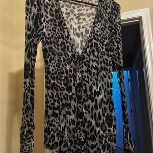French Laundry Black and Gray Leopard Print Button Down Shirt